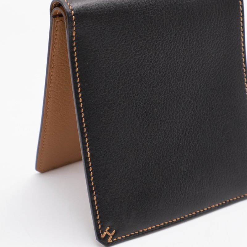 HERMES H sellier雙折皮夾 - 黑棕 B-5