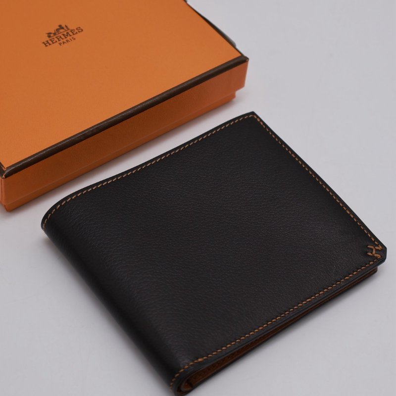 HERMES H sellier雙折皮夾 - 黑棕 B-6