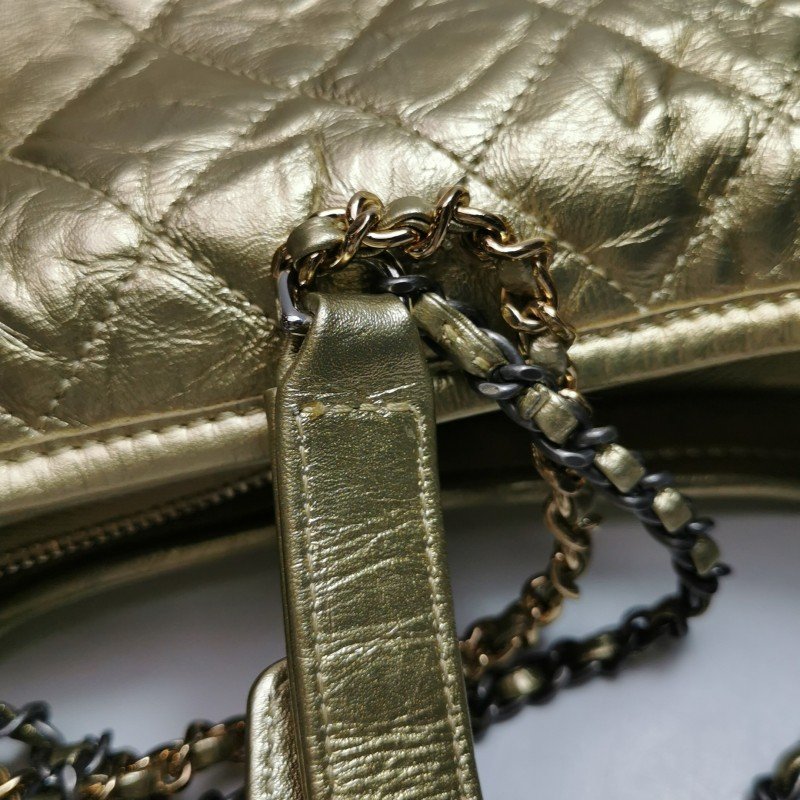 Chanel Gabrielle流浪包小號油蠟皮菱格絎縫雙鏈條設計單肩包斜挎包-10