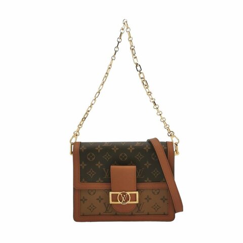 Louis Vuitton(LV)Dauphine達芙妮中號牛皮拼色Monogram印花LV搭扣單肩包晶片款