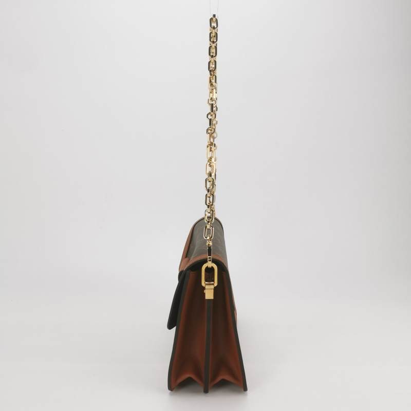 Louis Vuitton(LV)Dauphine達芙妮中號牛皮拼色Monogram印花LV搭扣單肩包晶片款-2