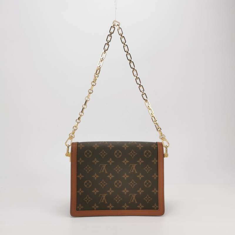 Louis Vuitton(LV)Dauphine達芙妮中號牛皮拼色Monogram印花LV搭扣單肩包晶片款-4