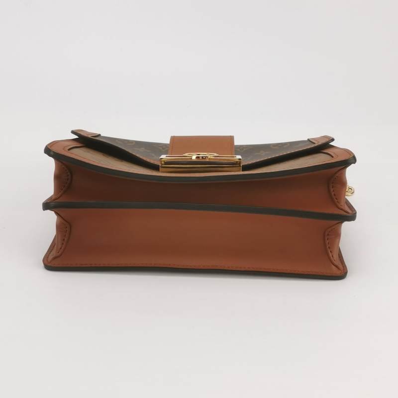 Louis Vuitton(LV)Dauphine達芙妮中號牛皮拼色Monogram印花LV搭扣單肩包晶片款-5