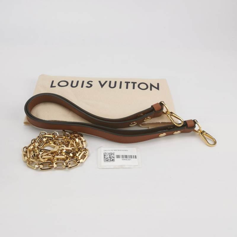 Louis Vuitton(LV)Dauphine達芙妮中號牛皮拼色Monogram印花LV搭扣單肩包晶片款-8