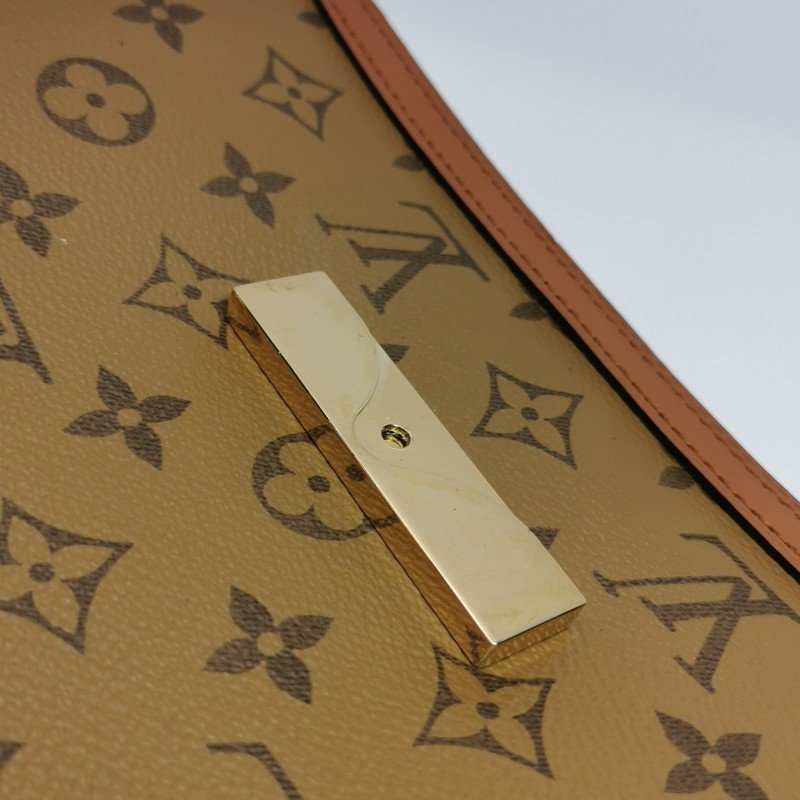 Louis Vuitton(LV)Dauphine達芙妮中號牛皮拼色Monogram印花LV搭扣單肩包晶片款-11