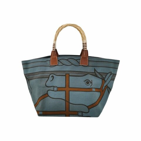 Hermes Steeple單肩包帆布Hunter牛皮藍色棕色框P刻