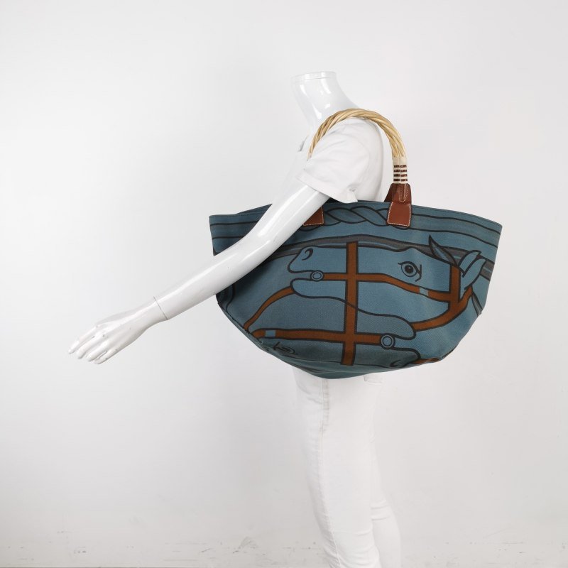 Hermes Steeple單肩包帆布Hunter牛皮藍色棕色框P刻-1