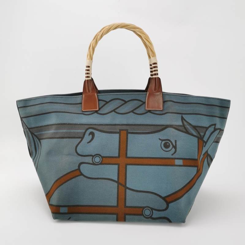 Hermes Steeple單肩包帆布Hunter牛皮藍色棕色框P刻-4