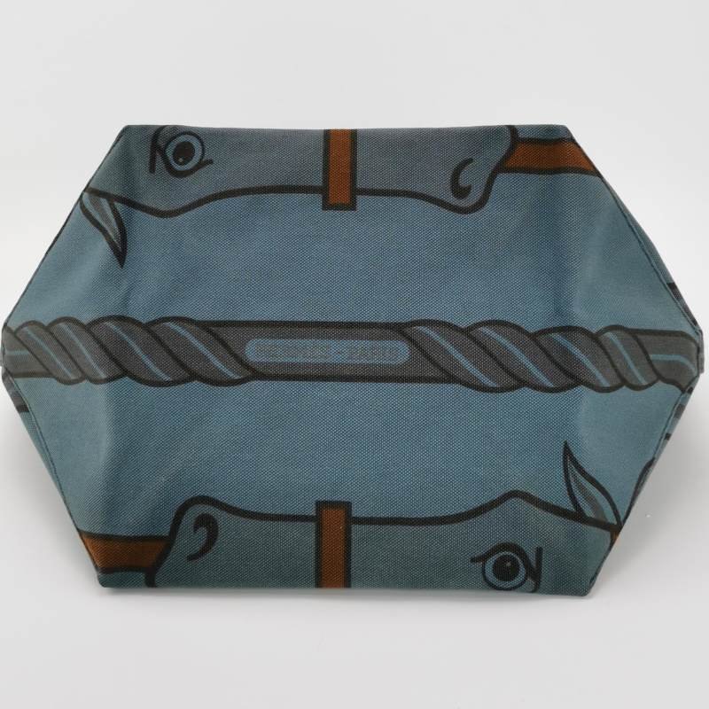 Hermes Steeple單肩包帆布Hunter牛皮藍色棕色框P刻-5