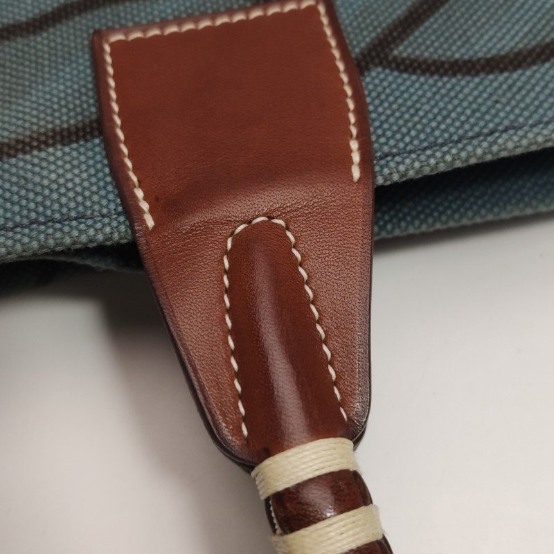 Hermes Steeple單肩包帆布Hunter牛皮藍色棕色框P刻-9