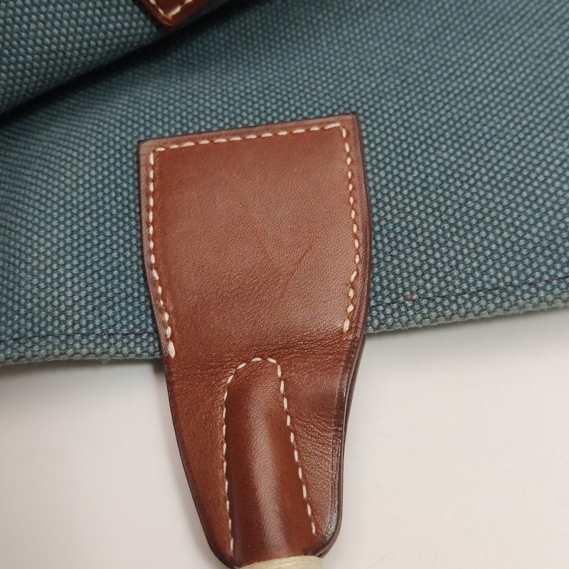 Hermes Steeple單肩包帆布Hunter牛皮藍色棕色框P刻-10
