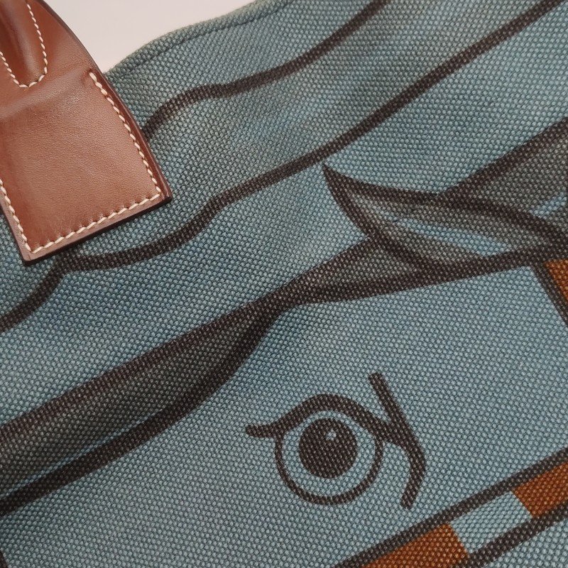 Hermes Steeple單肩包帆布Hunter牛皮藍色棕色框P刻-15