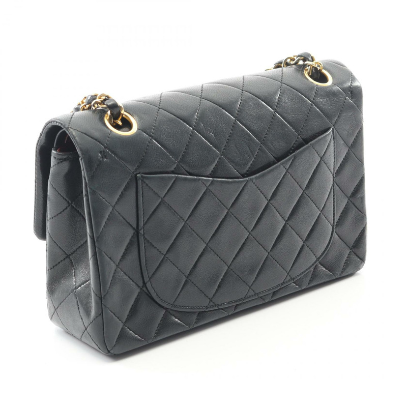 香奈兒 (CHANEL) Matelasse W 翻蓋鏈條單肩包,羊皮材質,黑色,二手,女士款,金色五金-1
