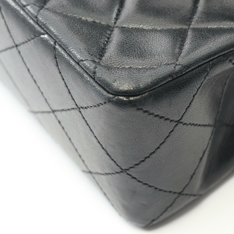 香奈兒 (CHANEL) Matelasse W 翻蓋鏈條單肩包,羊皮材質,黑色,二手,女士款,金色五金-6