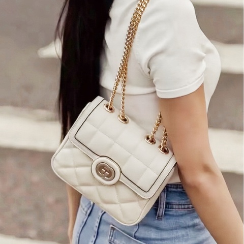 GUCCI古馳 Deco系列 白色鏈條包，小號豆腐包（近新閒置款）