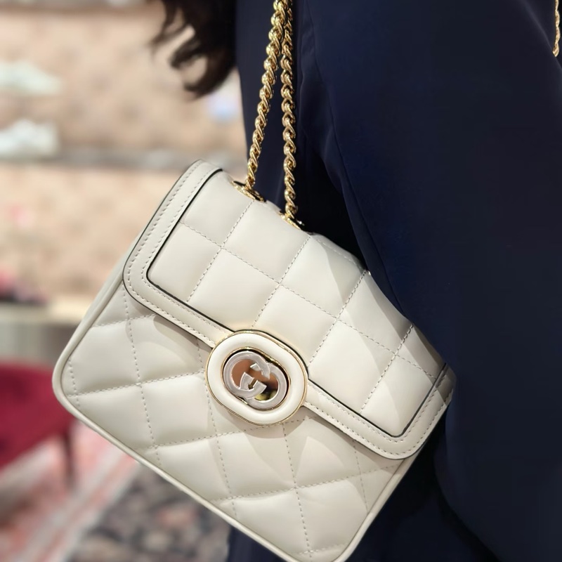 GUCCI古馳 Deco系列 白色鏈條包,小號豆腐包(近新閒置款)-1