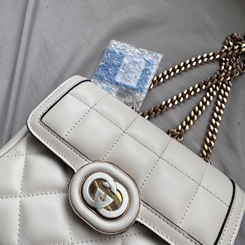 GUCCI古馳 Deco系列 白色鏈條包,小號豆腐包(近新閒置款)-6