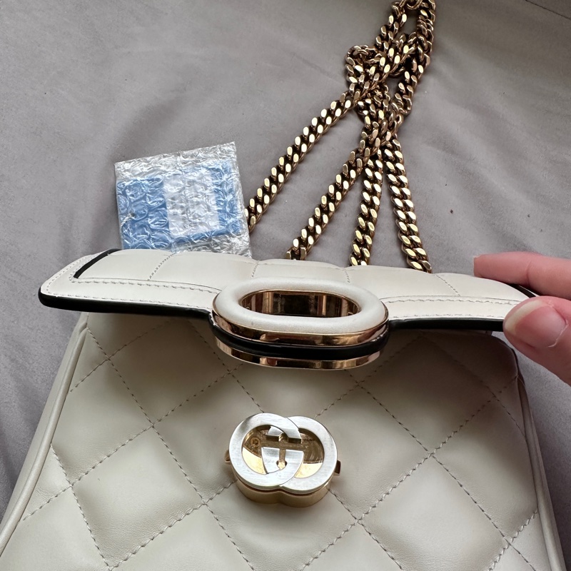 GUCCI古馳 Deco系列 白色鏈條包,小號豆腐包(近新閒置款)-7