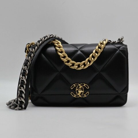CHANEL 19 經典菱格紋雙色鍊WOC - 黑金