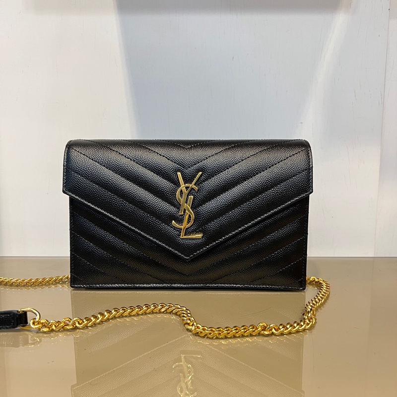 YSL 黑荔枝牛皮山型紋Cassandre WOC金釦斜背包-0