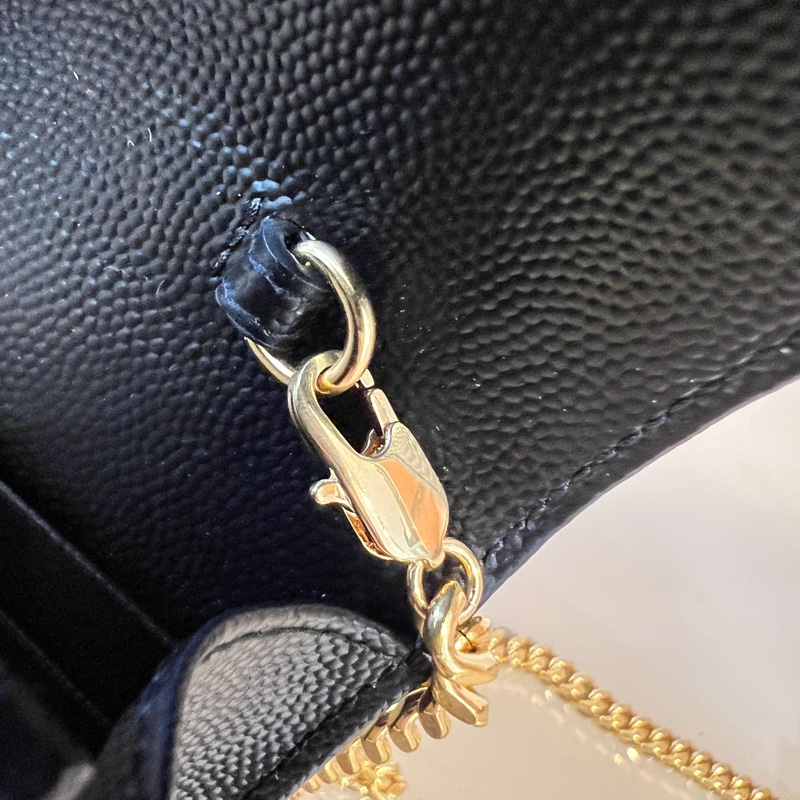 YSL 黑荔枝牛皮山型紋Cassandre WOC金釦斜背包-13