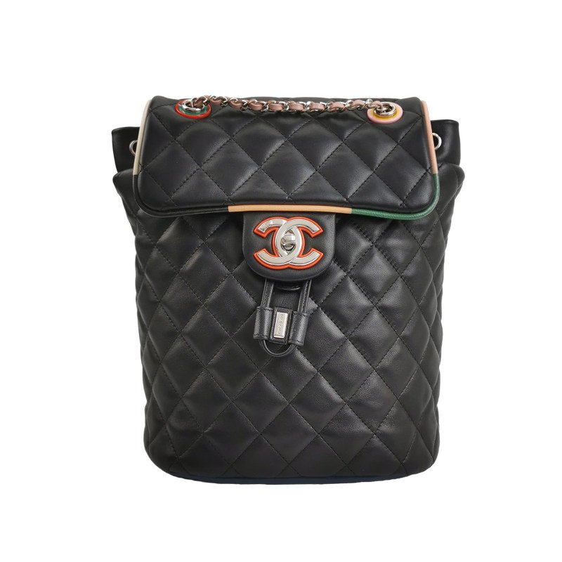 Chanel Urban Spirit羊皮菱格絎縫雙C書包扣雙肩包-0