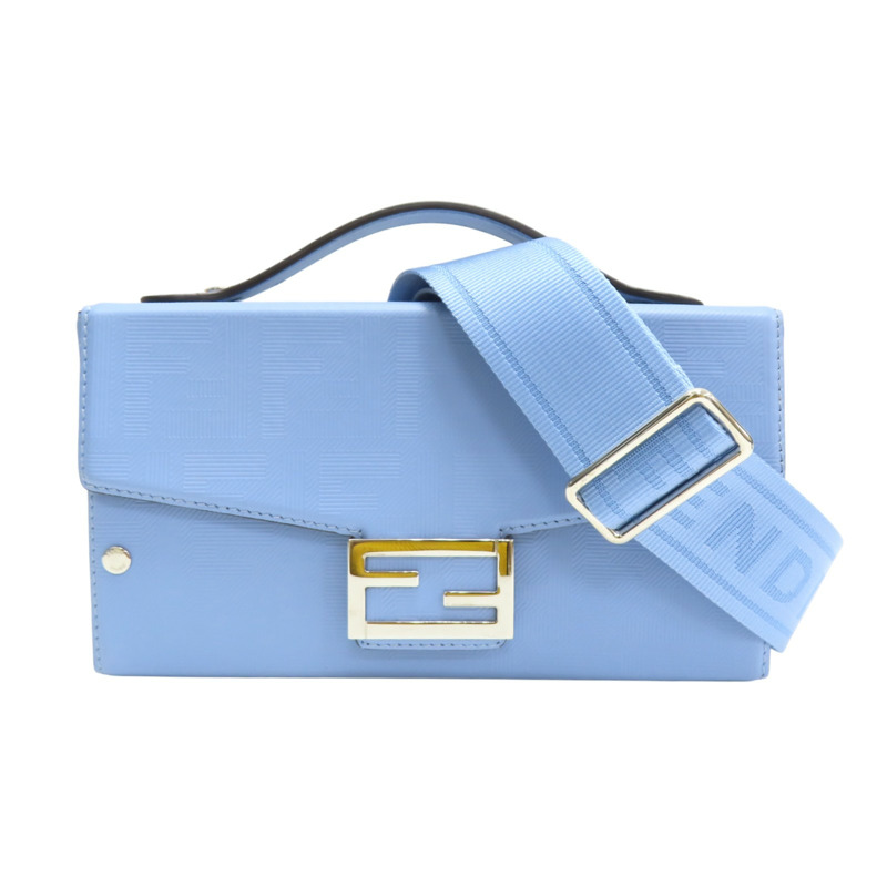 藍色 帆布小牛皮飾邊 Baguette Soft Trunk 硬殼 兩用包【FENDI 芬迪】 7VA565-0