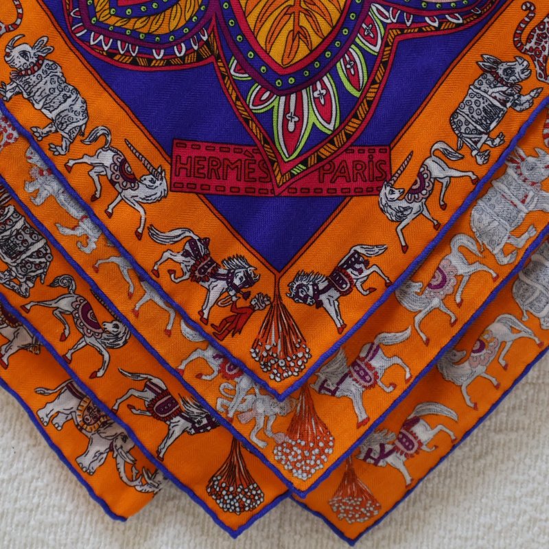 HERMES Le jardin de maharani君妃花園披肩 140 - 橘紅-0