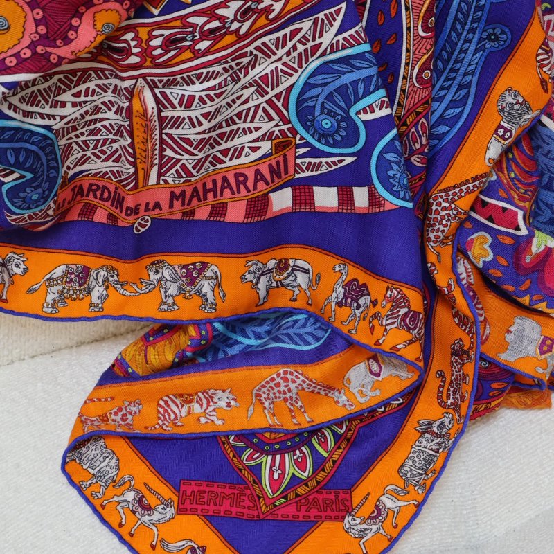 HERMES Le jardin de maharani君妃花園披肩 140 - 橘紅-4