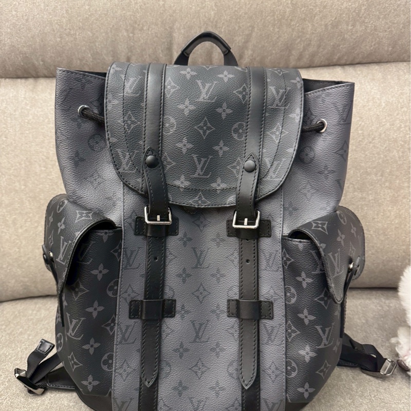 LV黑老花拼接後背包-0