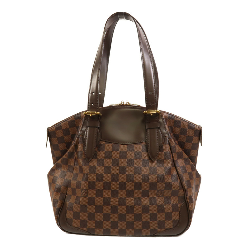 LOUIS VUITTON Damier Verona MM金扣肩背袋棕色-1