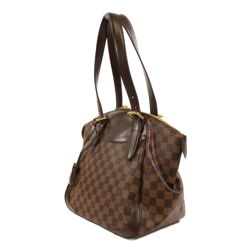 LOUIS VUITTON Damier Verona MM金扣肩背袋棕色-2