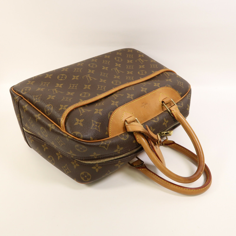 LOUIS VUITTON Monogram Deauville金扣手挽袋棕色-8