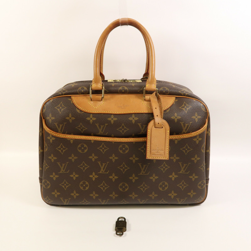 LOUIS VUITTON Monogram Deauville金扣手挽袋棕色-19