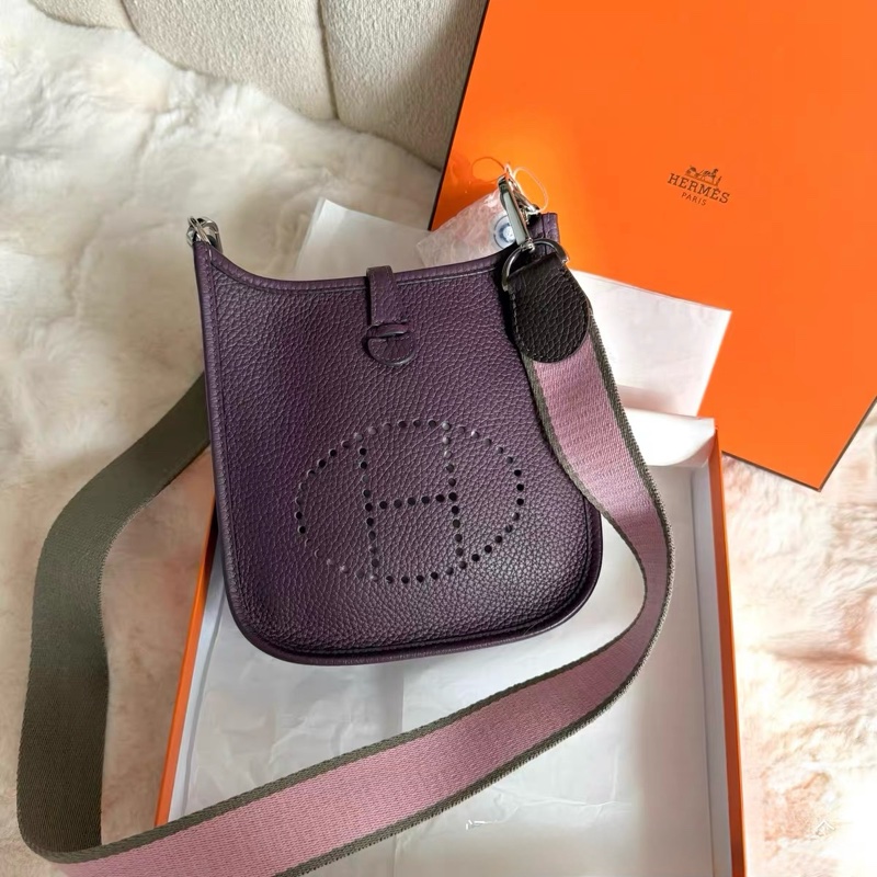 全新 超划算 愛馬仕 Hermès Mini Evelyne 紫／深紫・拼色背帶・日常神包-0