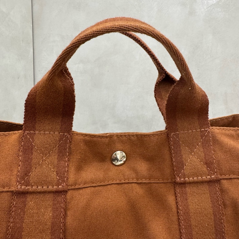 Hermès 帆布 拼皮手提包 購物包 vintage 特價出清-13