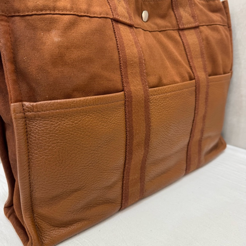 Hermès 帆布 拼皮手提包 購物包 vintage 特價出清-18