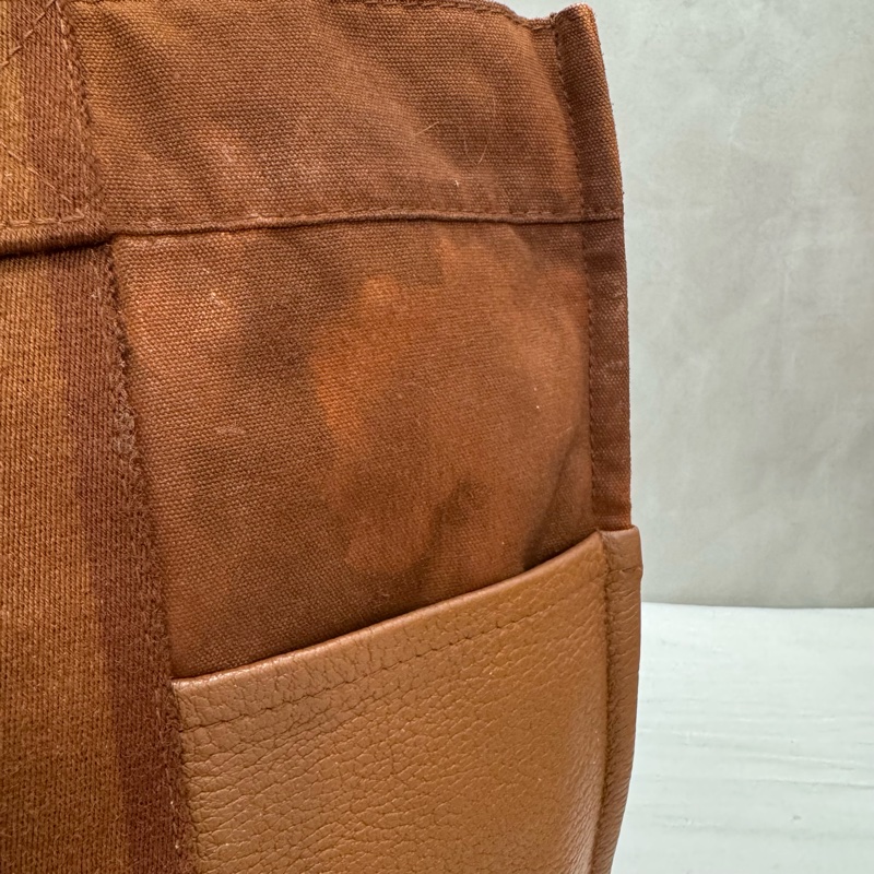 Hermès 帆布 拼皮手提包 購物包 vintage 特價出清-19