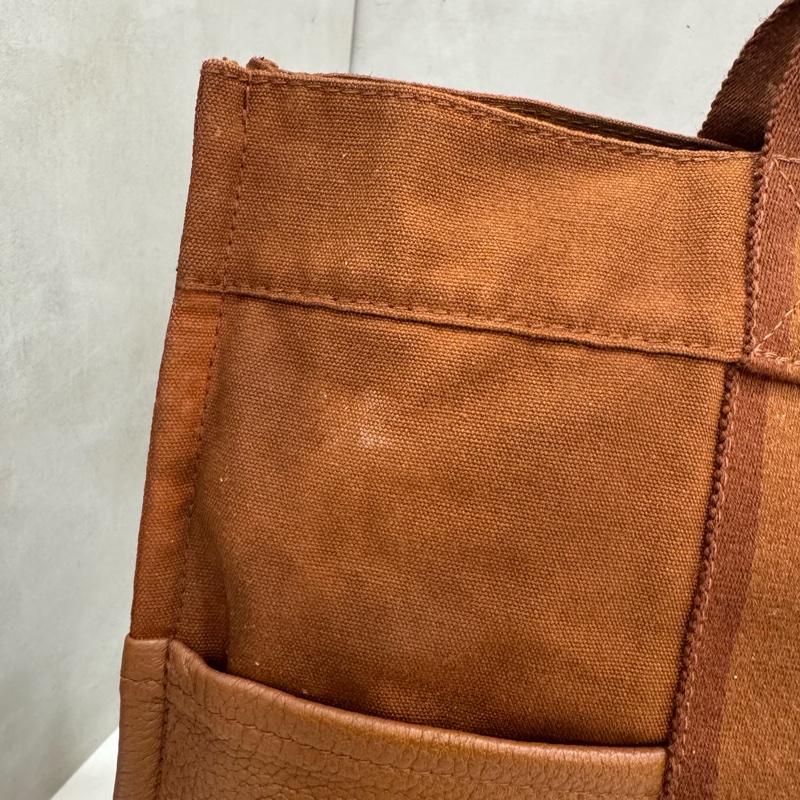 Hermès 帆布 拼皮手提包 購物包 vintage 特價出清-20