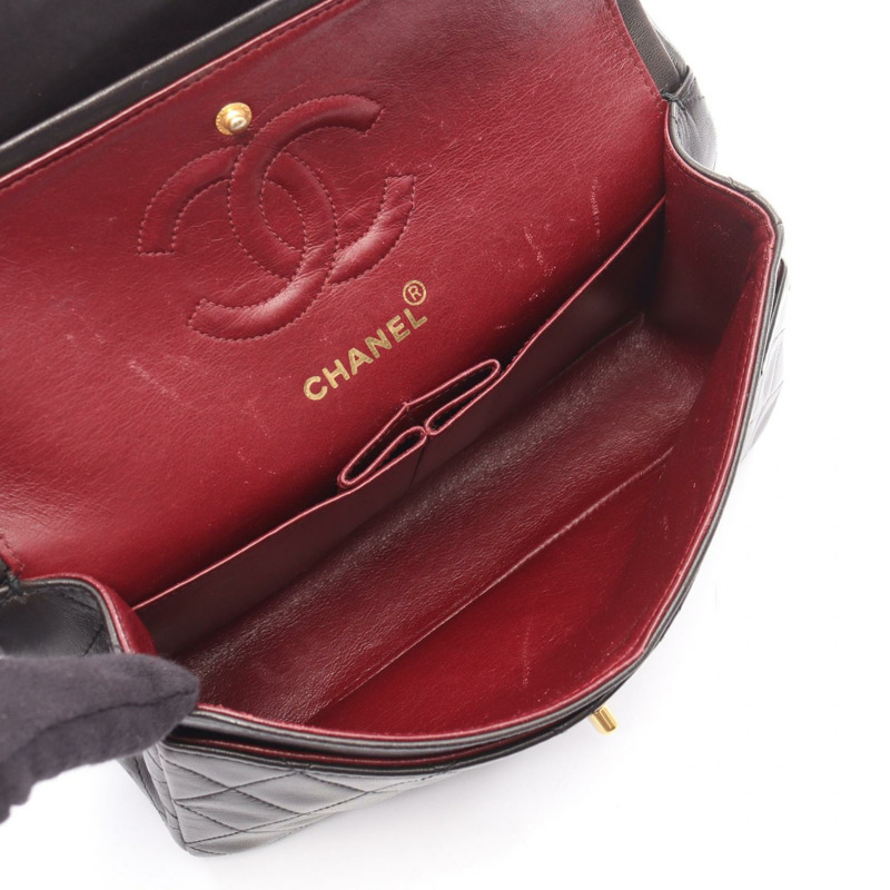 香奈兒 (CHANEL) Matelasse W 翻蓋鏈條單肩包，羊皮材質，黑色，二手，女士款，金色五金-2