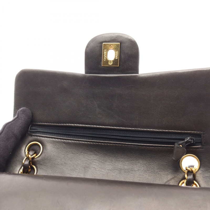 香奈兒 (CHANEL) Matelasse W 翻蓋鏈條單肩包，羊皮材質，黑色，二手，女士款，金色五金-7