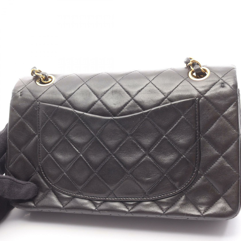 香奈兒 (CHANEL) Matelasse W 翻蓋鏈條單肩包，羊皮材質，黑色，二手，女士款，金色五金-13