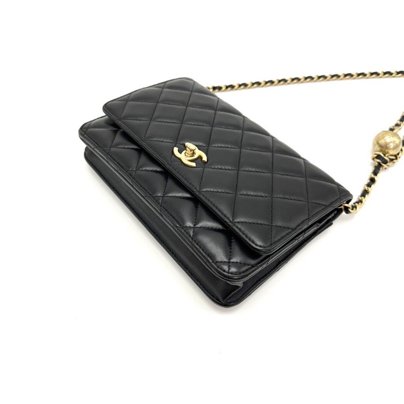 CHANEL 黑金羊皮金球woc肩背斜背包19*13*4 98新配件塵袋-3