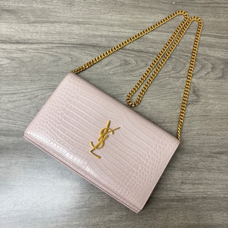 YSL粉金鰐魚壓紋肩背斜背包22*14*3 98新配件塵袋-3