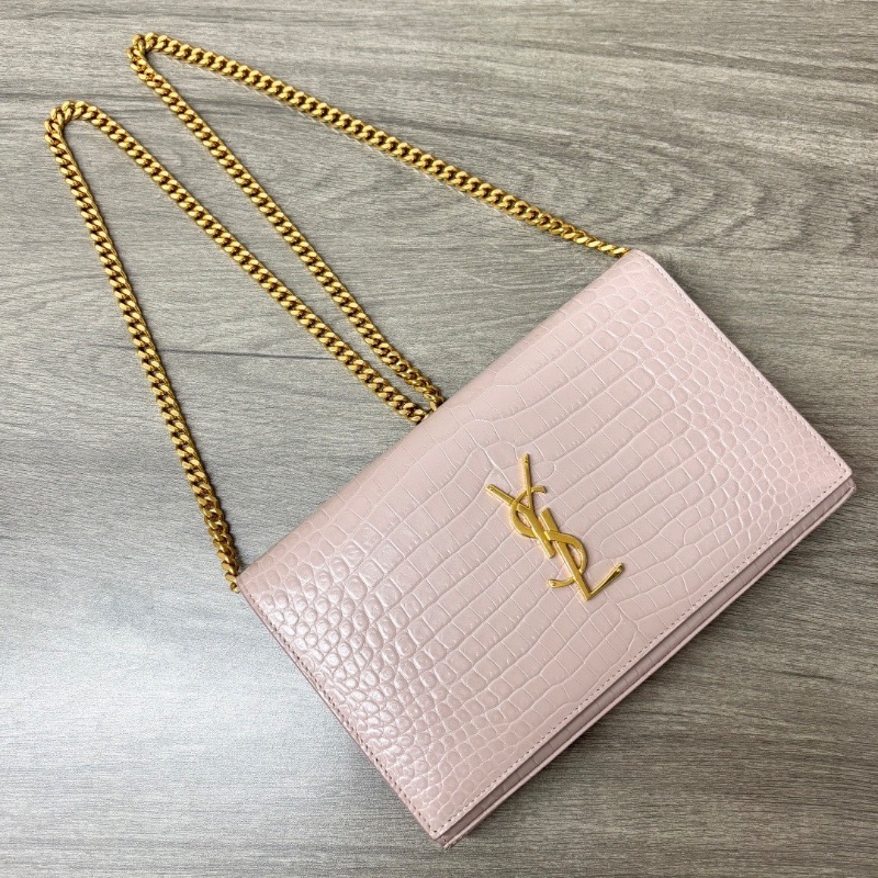 YSL粉金鰐魚壓紋肩背斜背包22*14*3 98新配件塵袋-5