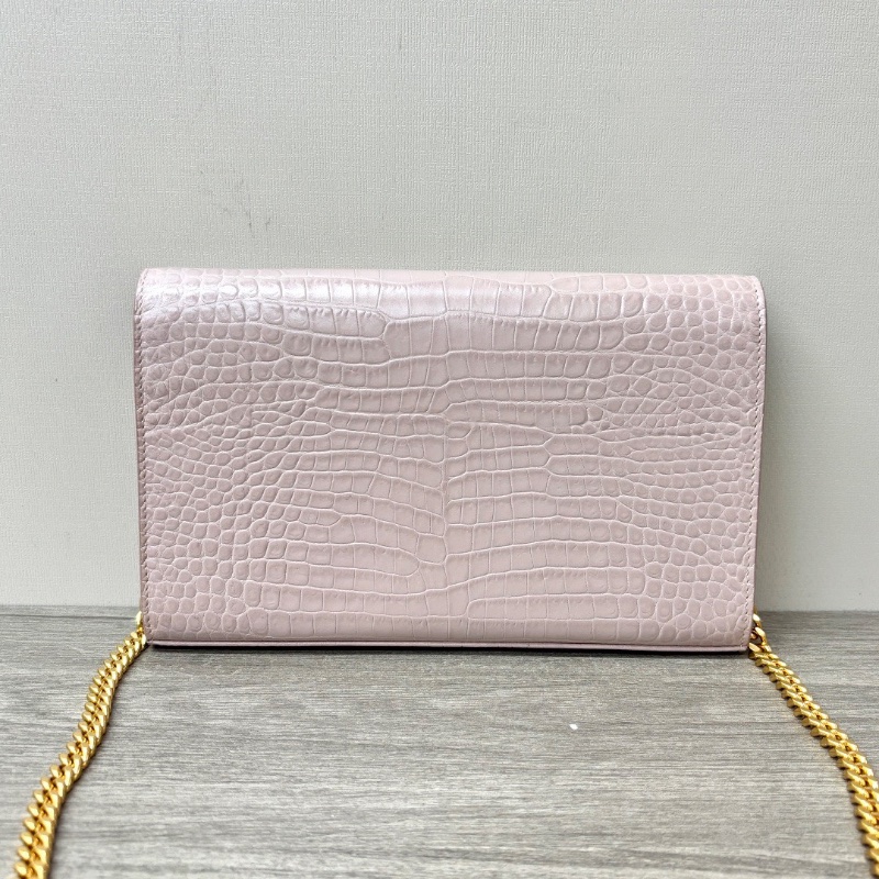 YSL粉金鰐魚壓紋肩背斜背包22*14*3 98新配件塵袋-6