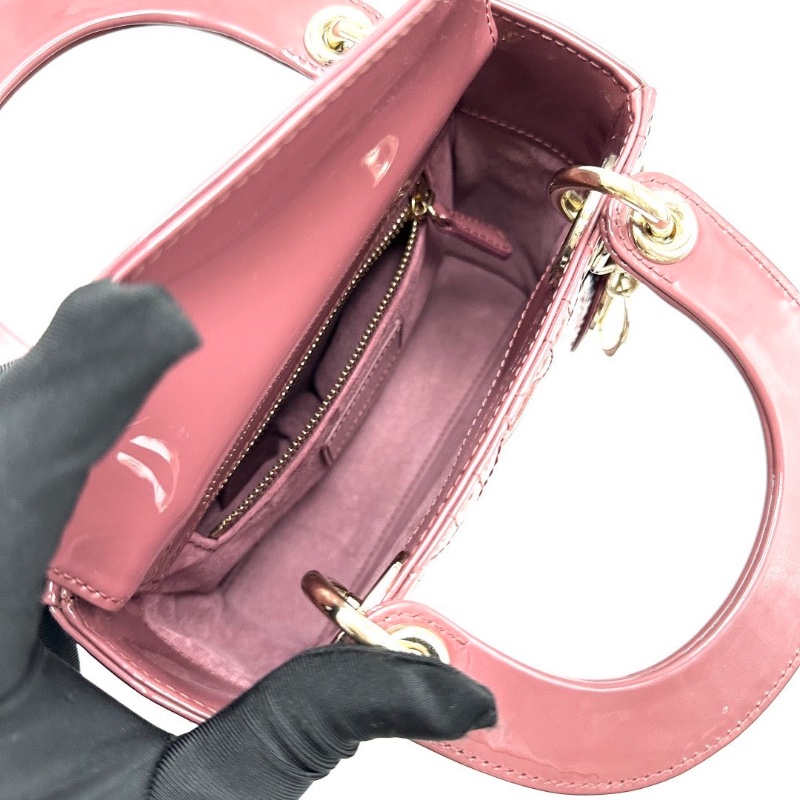 DIOR 金扣漆皮三格黛妃手提斜背包17*15*7 98新配件盒子塵袋-2