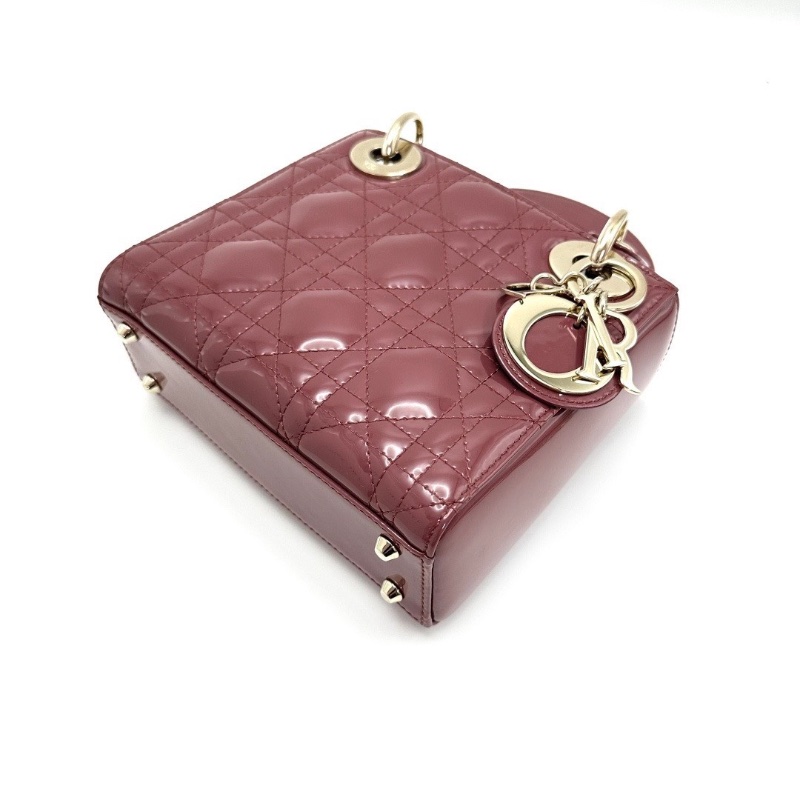 DIOR 金扣漆皮三格黛妃手提斜背包17*15*7 98新配件盒子塵袋-3