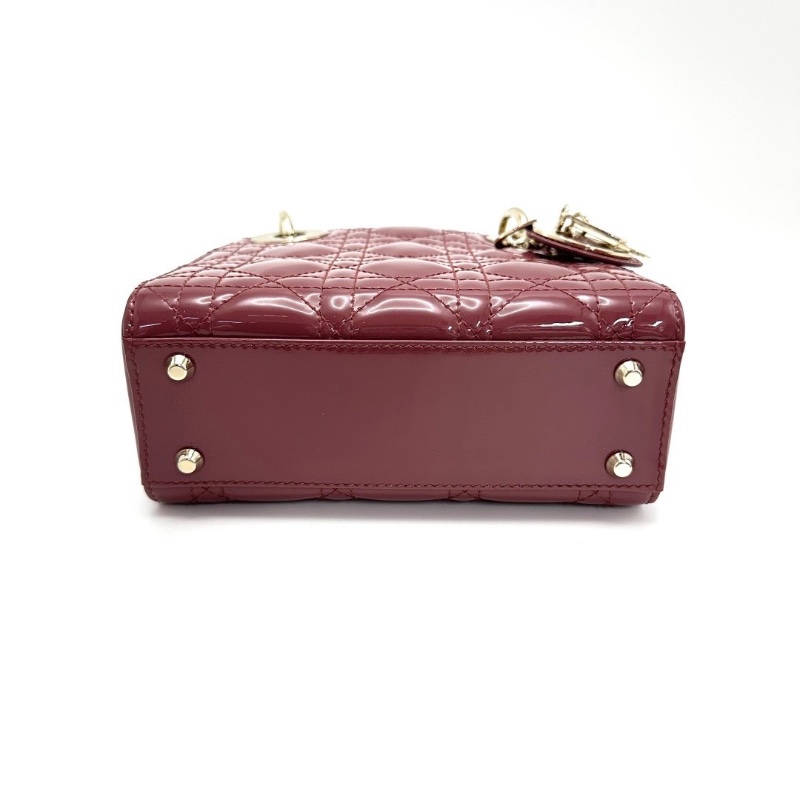 DIOR 金扣漆皮三格黛妃手提斜背包17*15*7 98新配件盒子塵袋-4