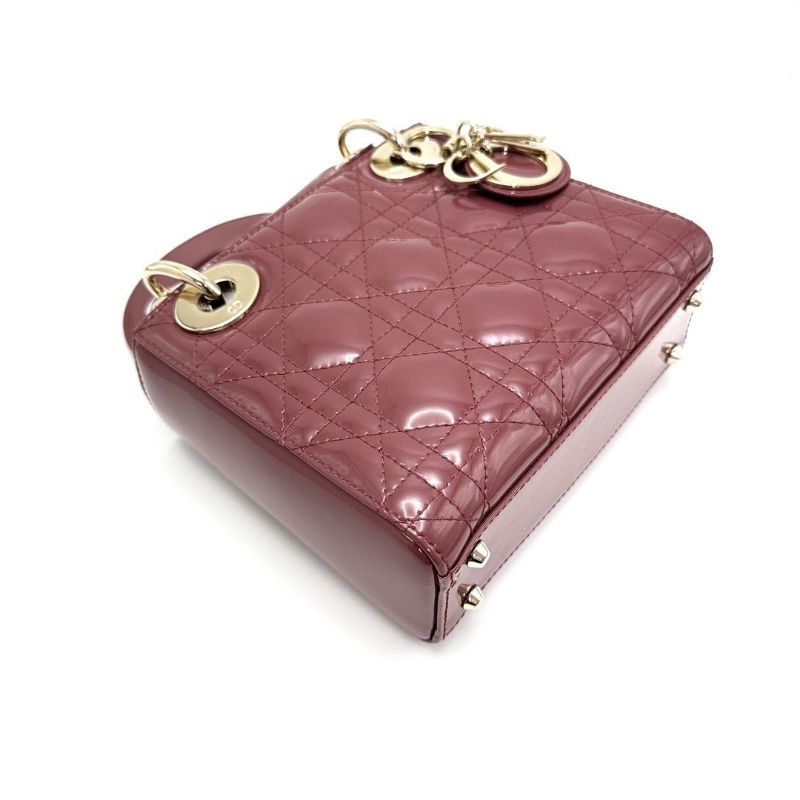 DIOR 金扣漆皮三格黛妃手提斜背包17*15*7 98新配件盒子塵袋-5